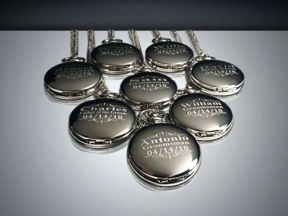 8 Groomsmen Gifts - Laser Engraved Pocket Watches Vintage Personalized Watch in Gift Box Custom -Wedding For Him