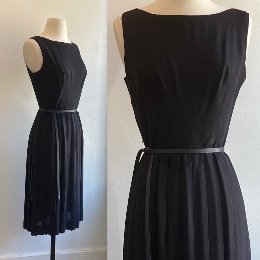 Classy Vintage 50S Pleated Skirt Dress/Minimalist Basic Rayon Crepe