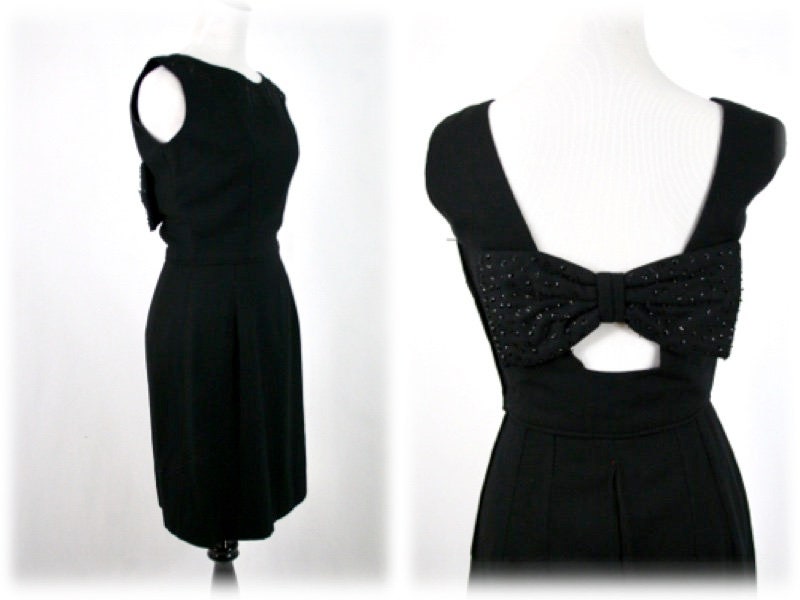 1960S Little Black Dress Back Beaded Bow lbd