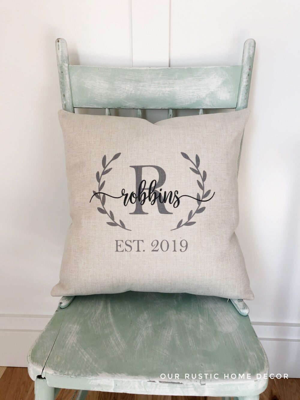 Personalized Linen Pillow Cover - Farmhouse Monogram, Wedding Gift, Family Name Customized