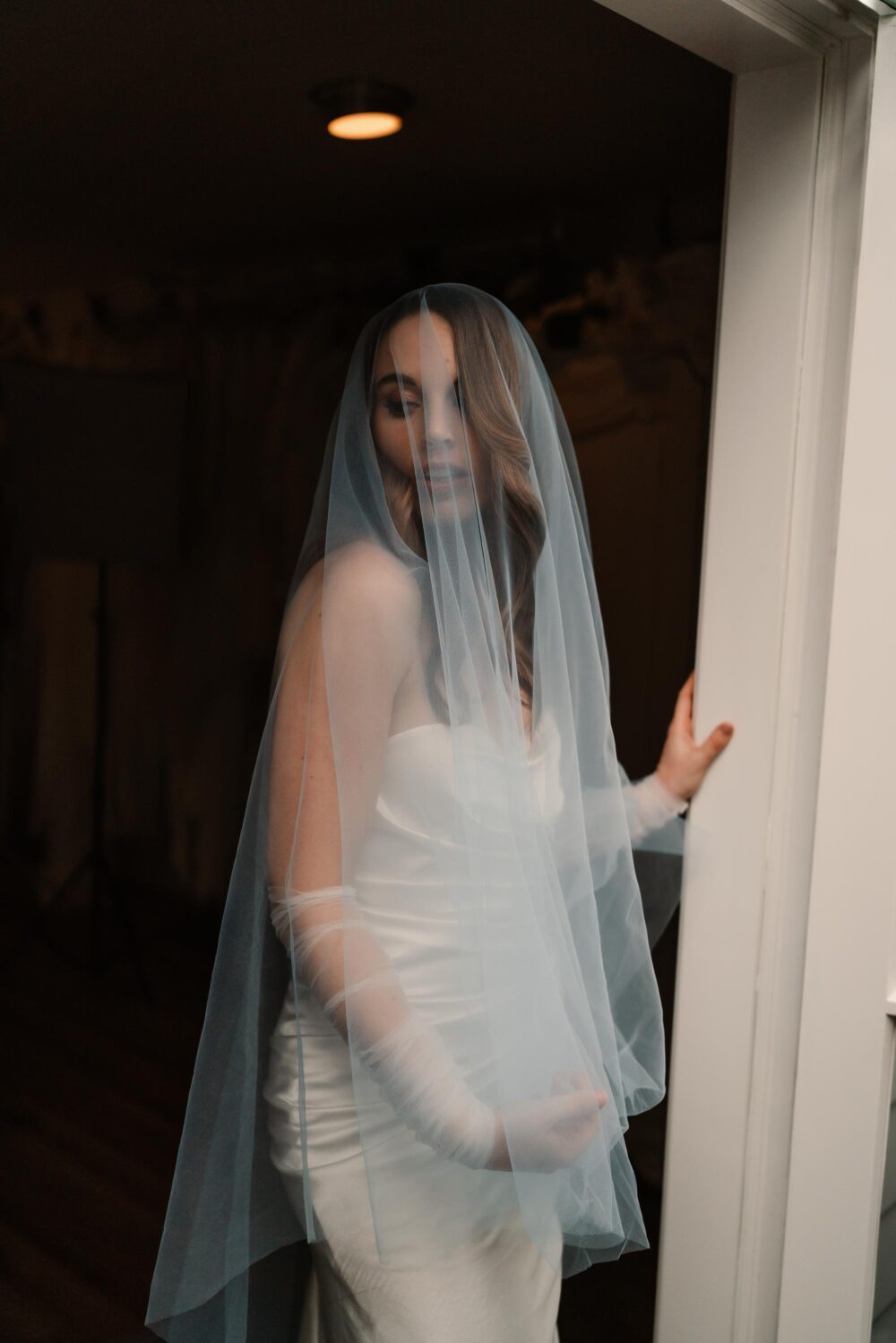 Light Blue Wedding Veil Blusher Dusty Long Two Tier Double Layered 2Tier Baby Sheer Tulle