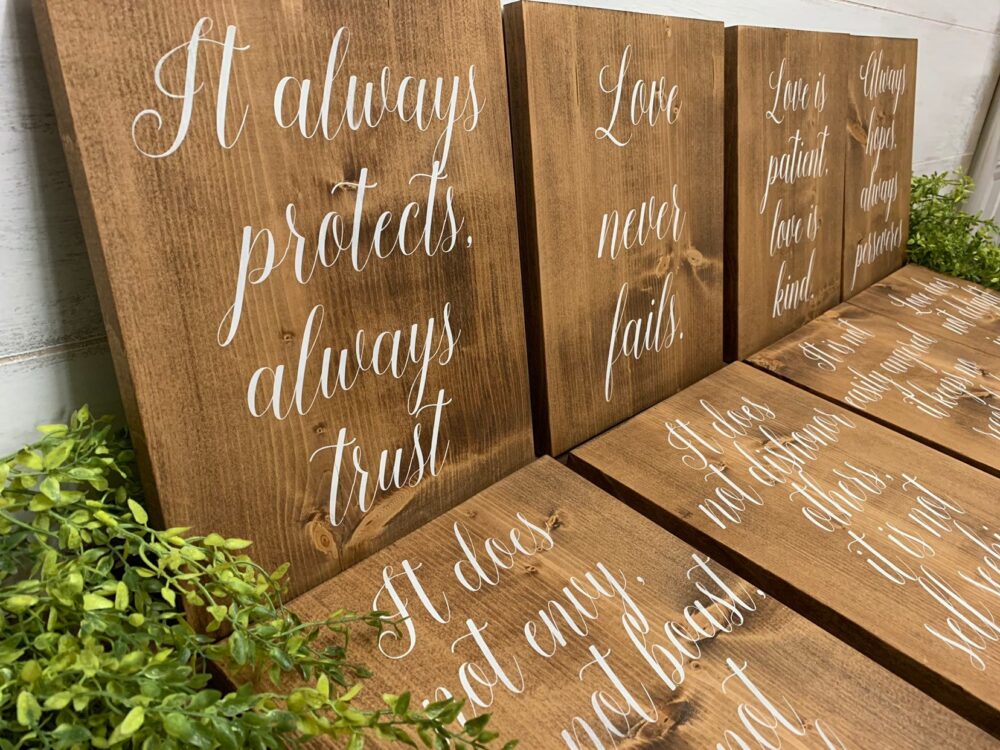 Rustic Wedding Aisle Signs 1 Corinthians 13, Set Of 8