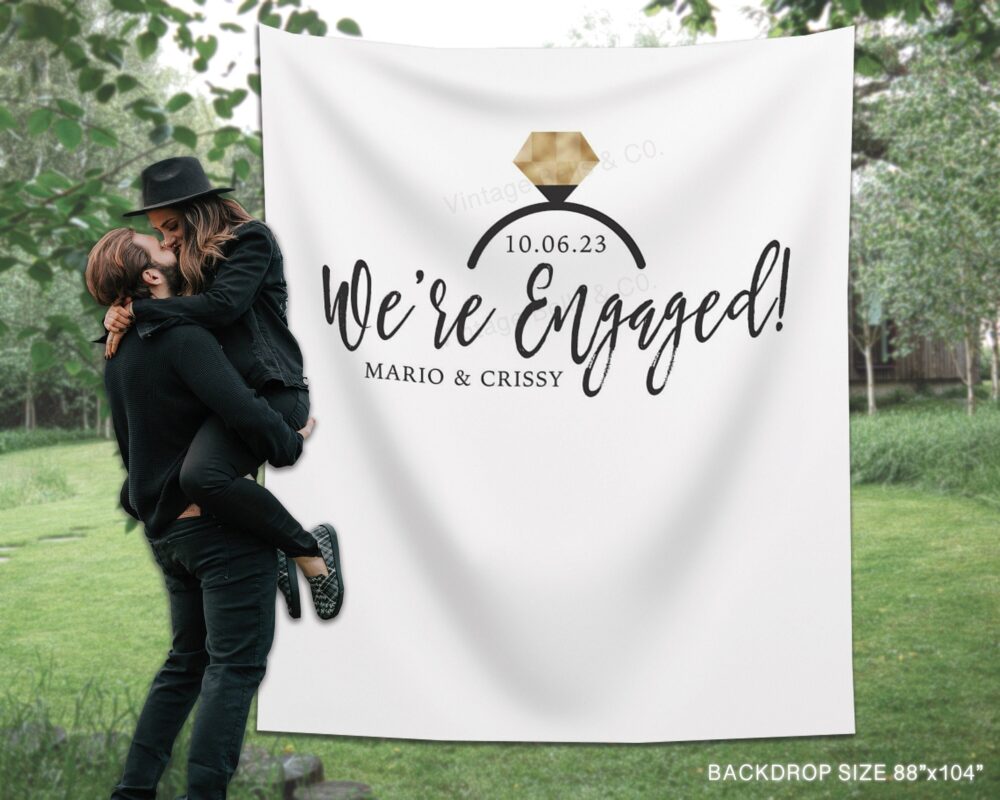Engagement Party Decoration Ideas, Custom Engagement Wall Sign, We're Engaged Photo Backdrop, Diamond Ring Banner -Epb28