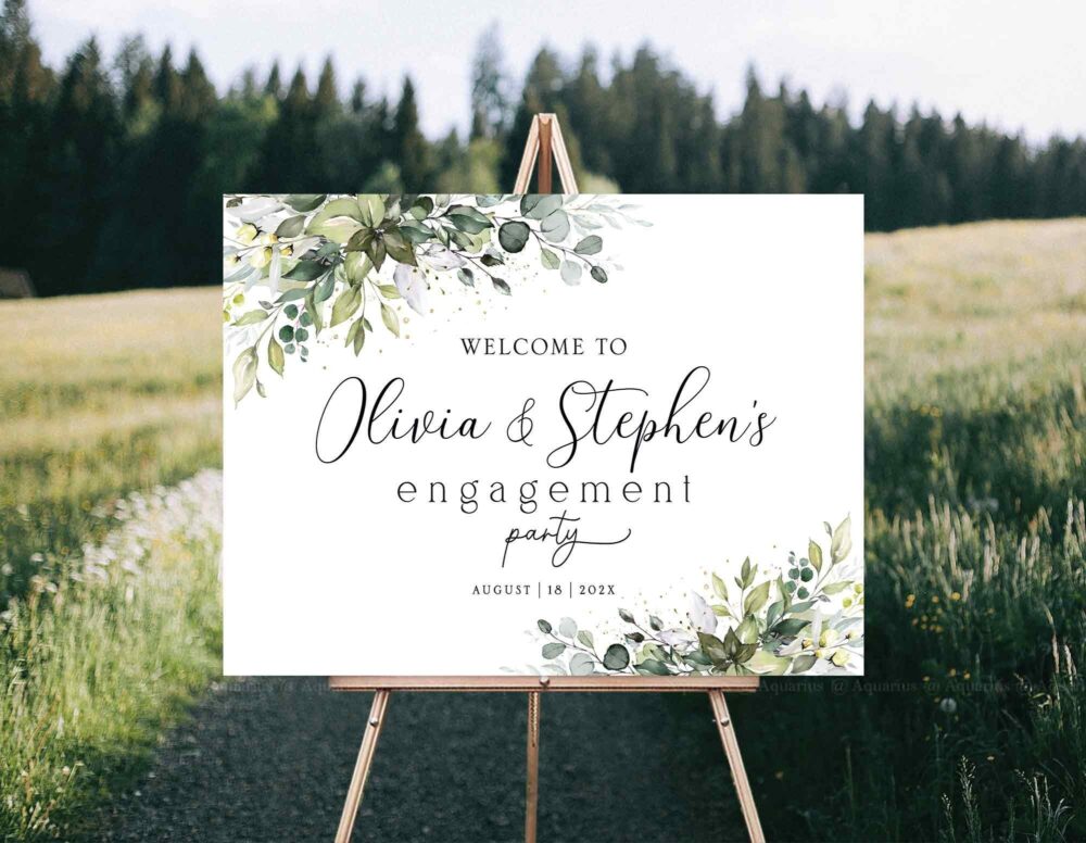 Engagement Party Decor, Sign, Welcome Greenery Decorations, Signs