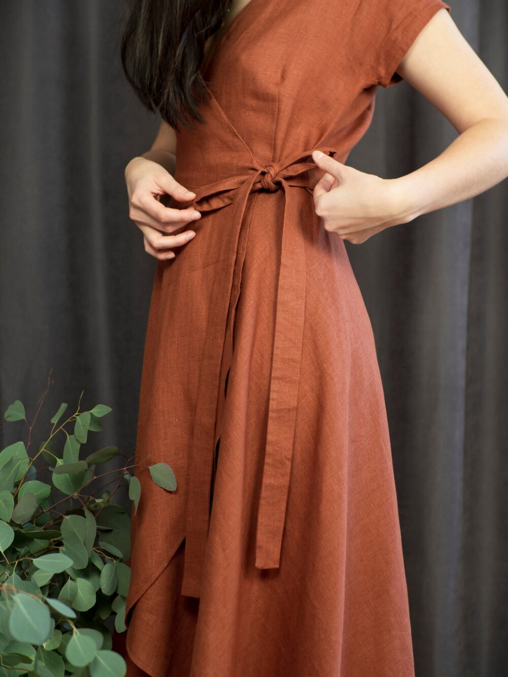 Linen Wrap Dresses For Women, Wrap Dress Midi, Summer Dress, Short Sleeve, Boho, Casual