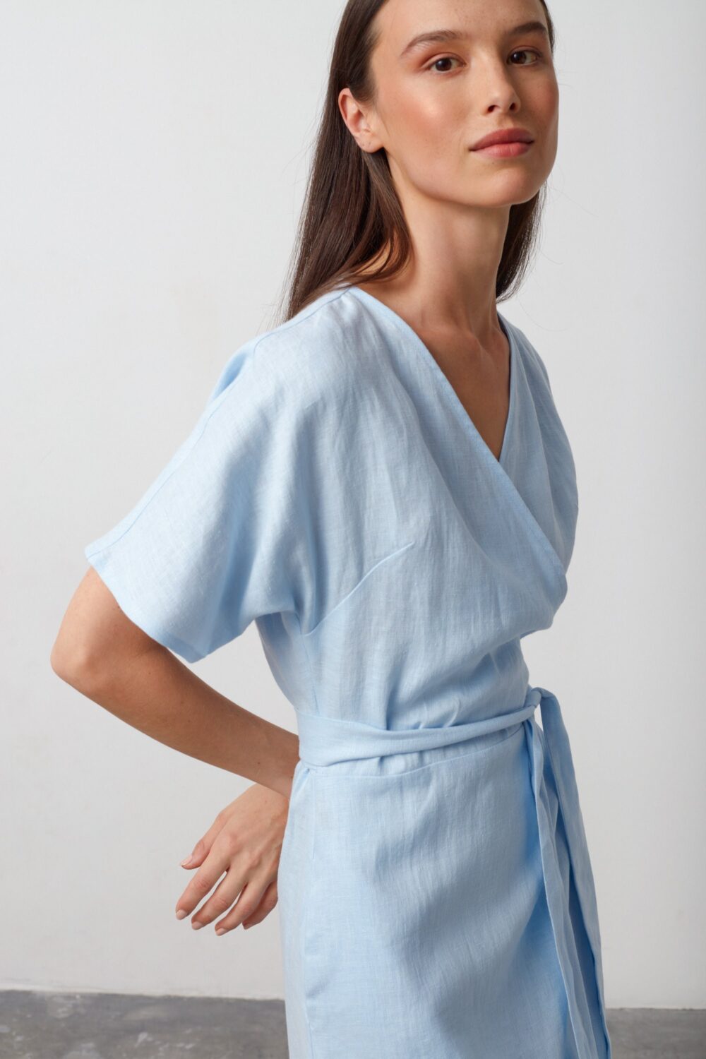 Linen Wrap Dress, Short Sleeve Kimono Style | Summer