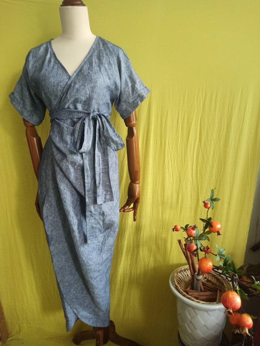 Custom Linen Wrap Dress Boho Dresses, Bridesmaid Dresses