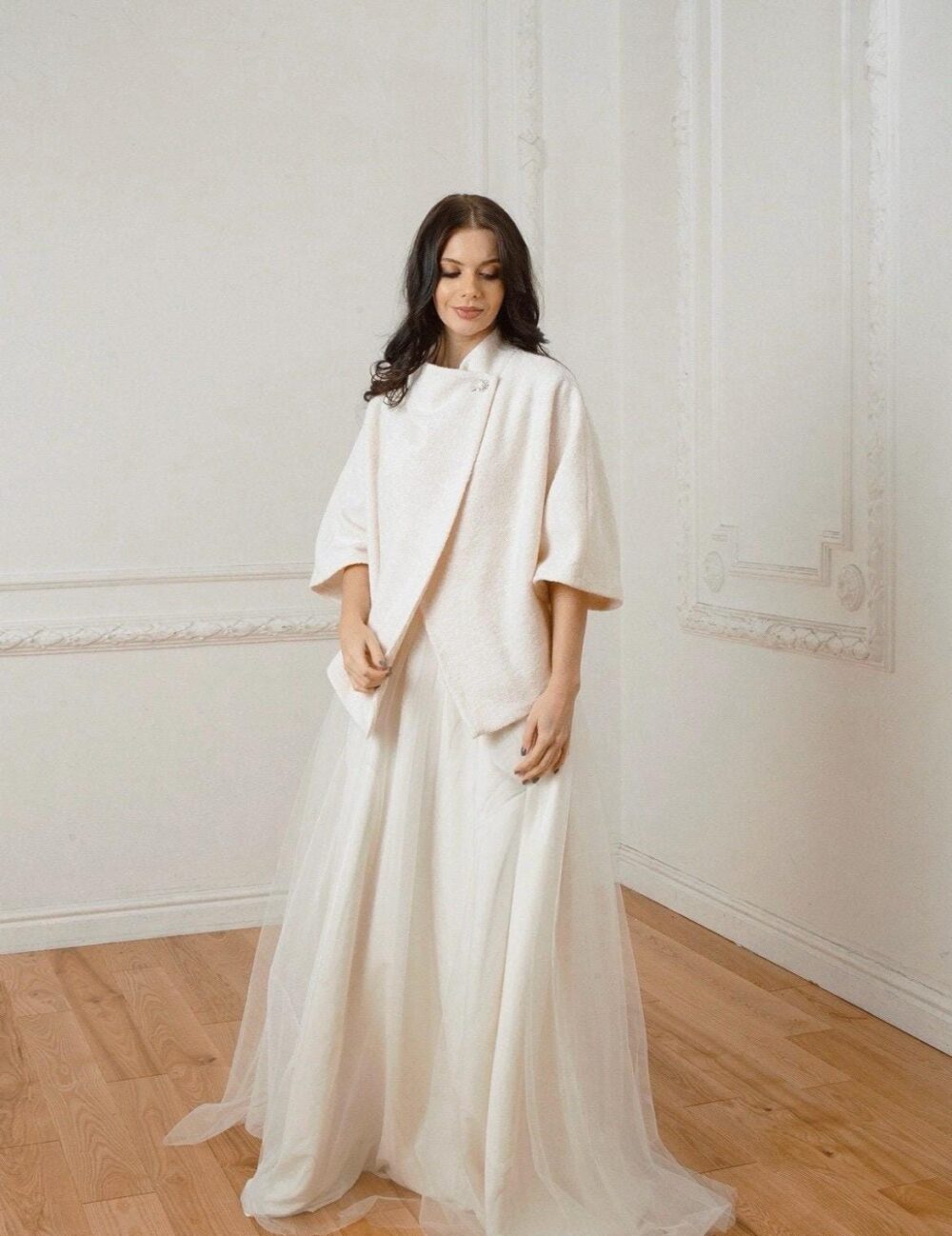 Wool Wedding Jacket Bridal Cape, Silky Lined Bolero