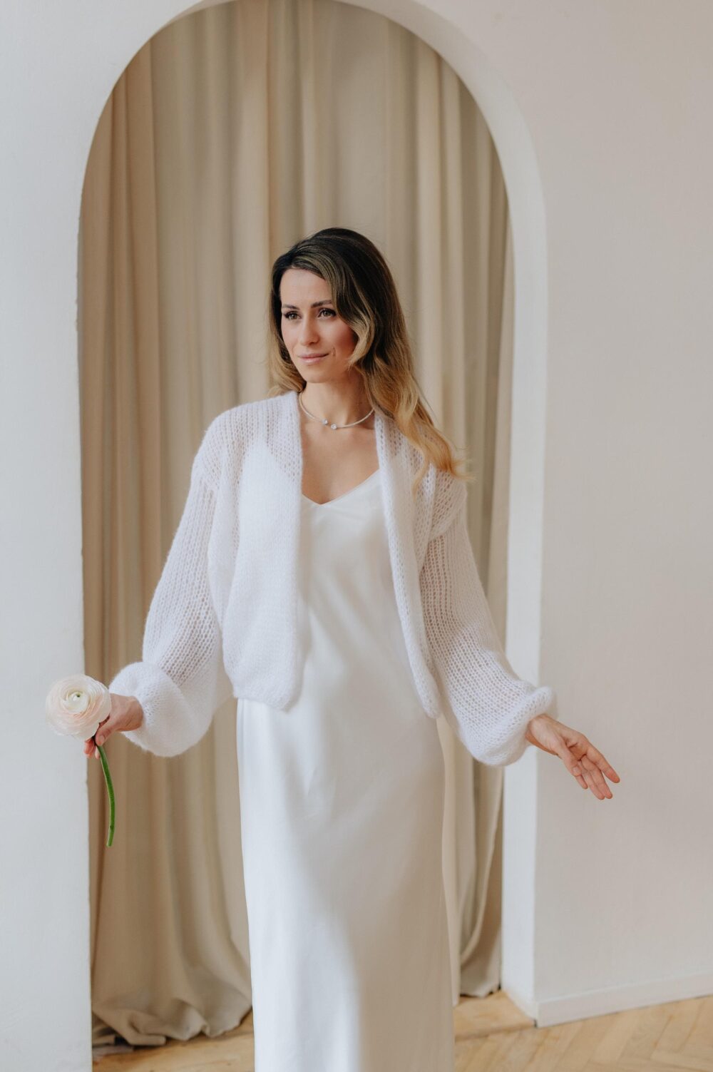 Wedding Jacket Mohair Cardigan White Bridal Cover Up Cape Openwork Sweater Wrap