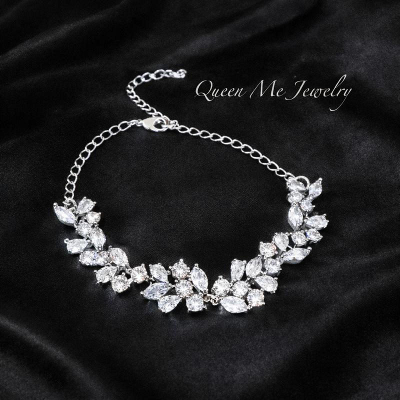Dainty Wedding Bracelet For A Bride Bridesmaids Mother Of The Cz Leaf Vine Marquise Bridal Jewelry Gift Her, Lilly