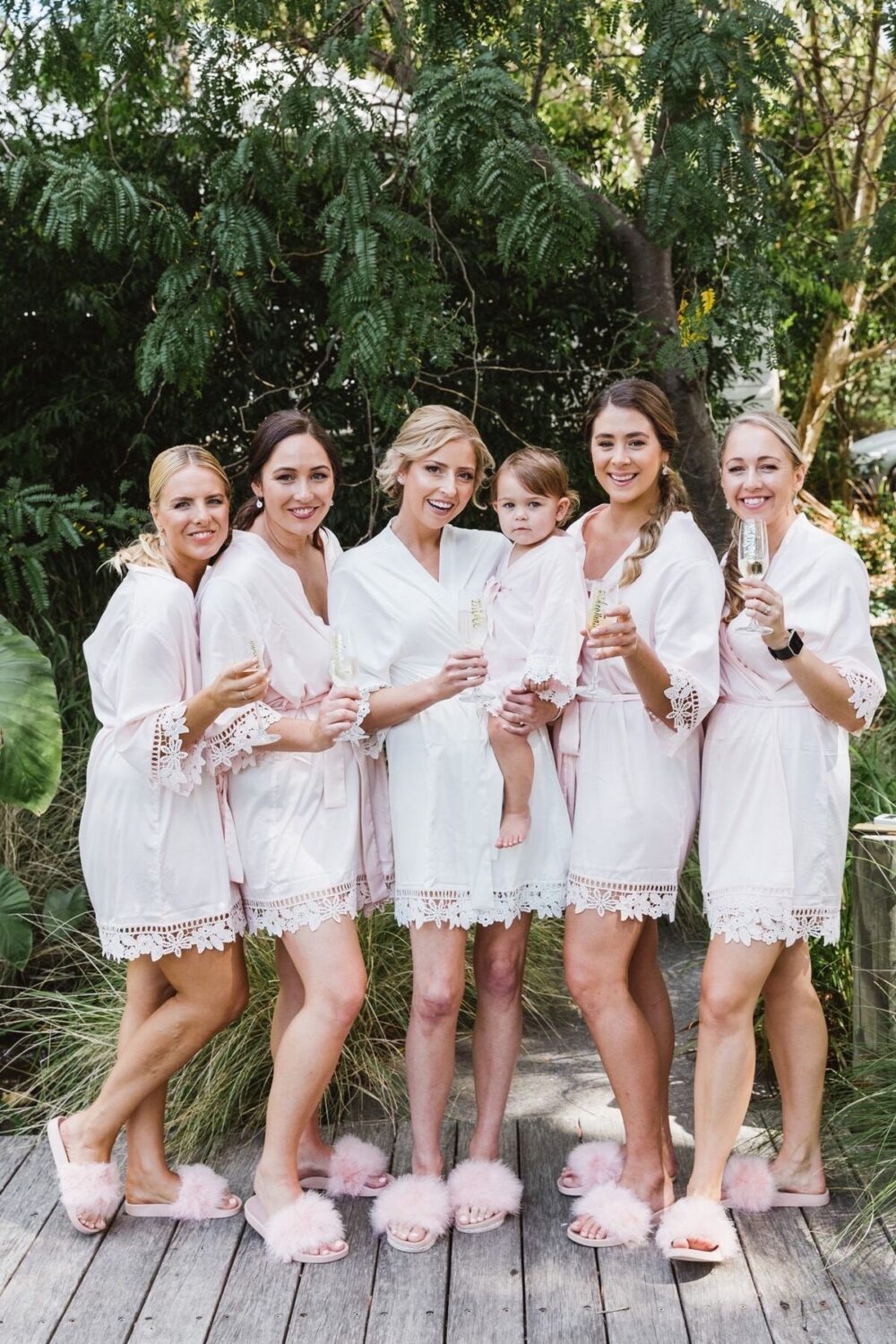 Lace Trim Satin Bridesmaid Robe Personalized Wedding Party Gift