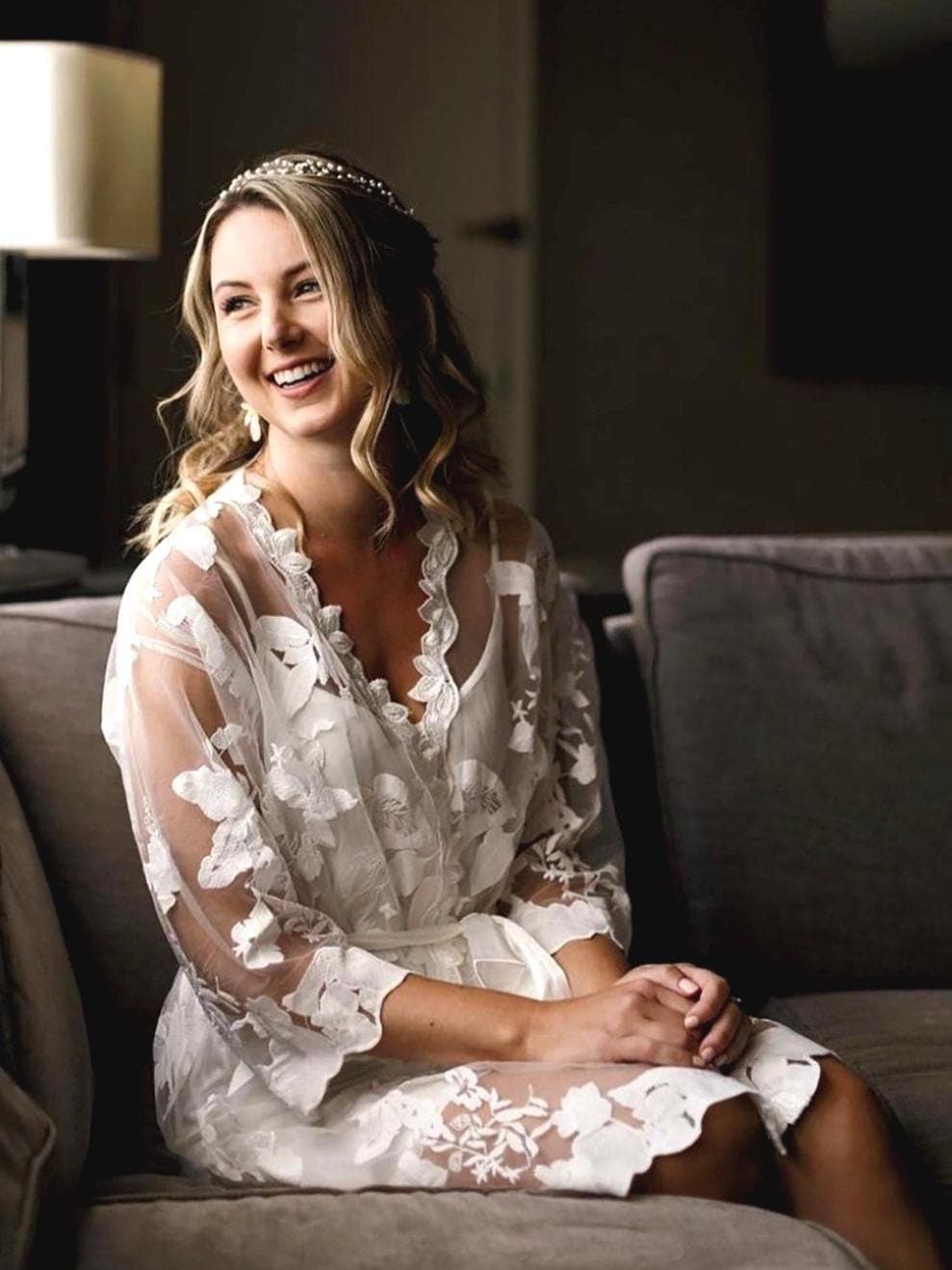 Lace Bridal Robe | Bride Bridesmaid Robe| Party Shower Wedding Getting Ready | Leaf