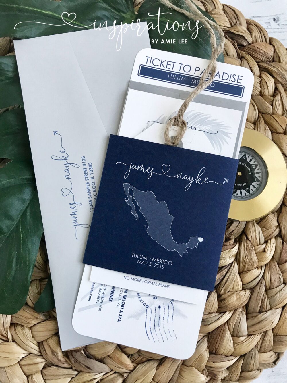 Destination Wedding Invitations Boarding Pass, Airplane Ticket Theme