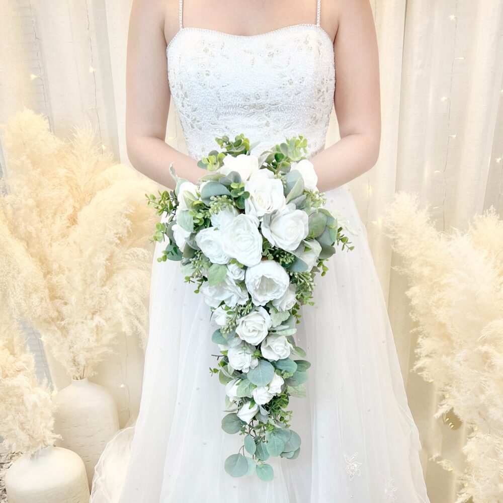 White Cascade Bouquet Mini Rose Wedding Bouquet