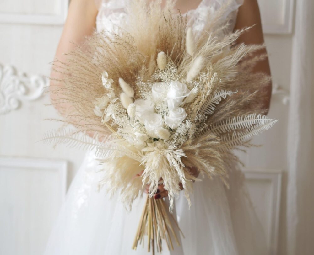 Preserved White Wedding Bouquet Bohemian/Natural Wedding Bouquet, Pampas Grass Bouquet, Dried Flower Bouquet, Bridal/Bridesmaid Bouquet, Wedding
