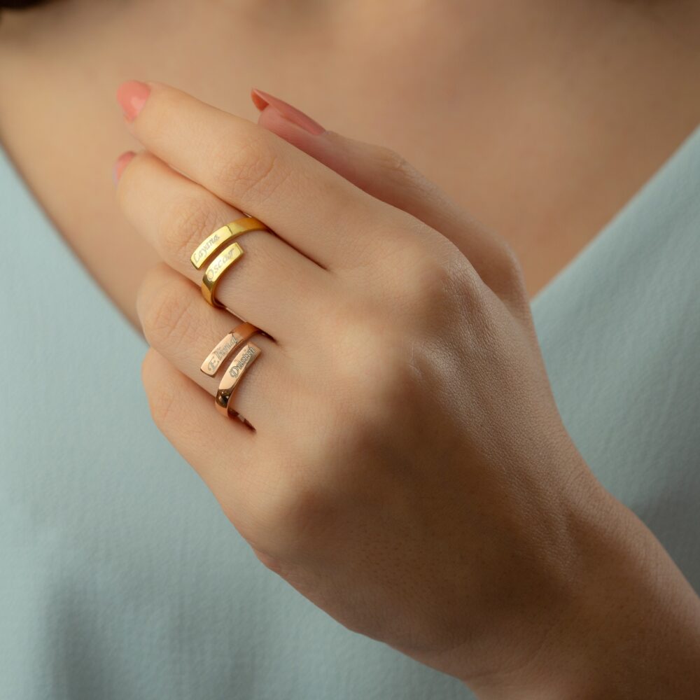 Thumb Ring, Bypass Ring, Initial Letter Flat Twist Ring Band, Engraving Couples Sisters Dad Ring