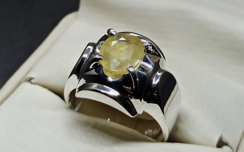 Natural Oval Yellow Sapphire Men's Ring Handmade Sterling Silver