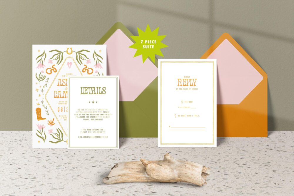 Printable Western Wedding Invitation, Southwestern Invitation Suite, Desert Wedding, Ranch Texas Cowboy Stationary Invites