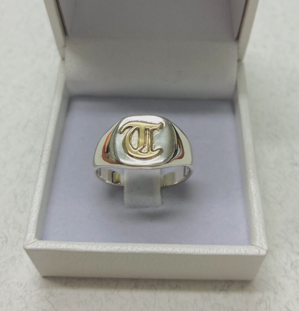 Monogram Ring .men Initial Ring. Silver Monogram Personalized .guti Old English .engraved Signet