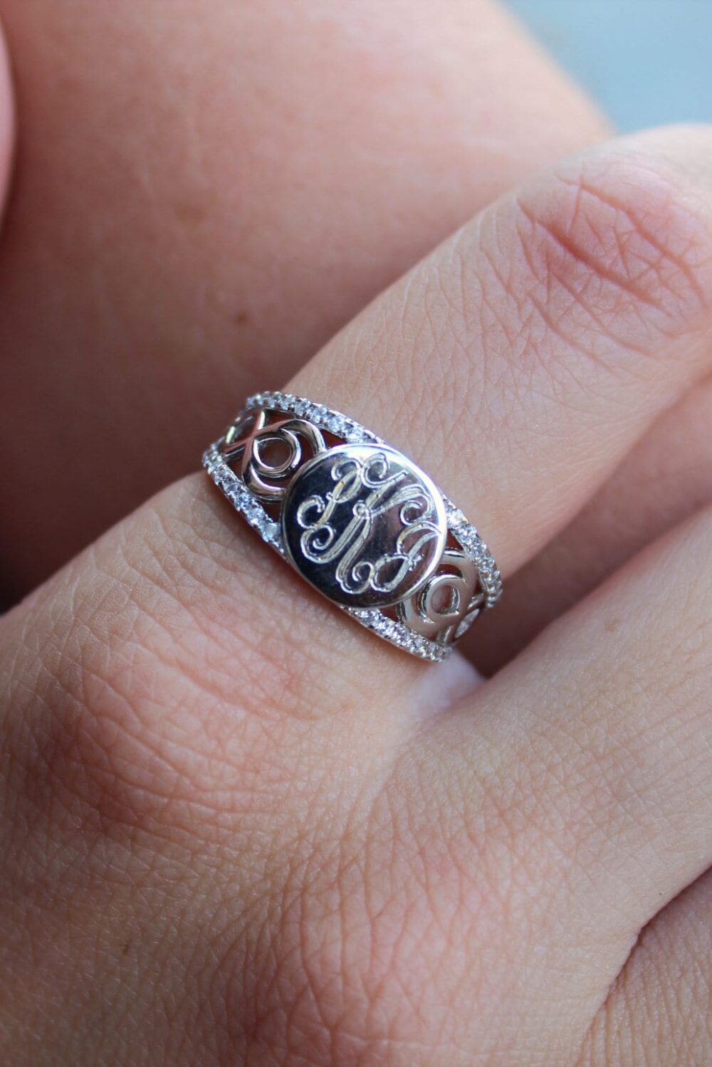 sterling Silver Monogram Ring, Juliette Initial Personalized Ring
