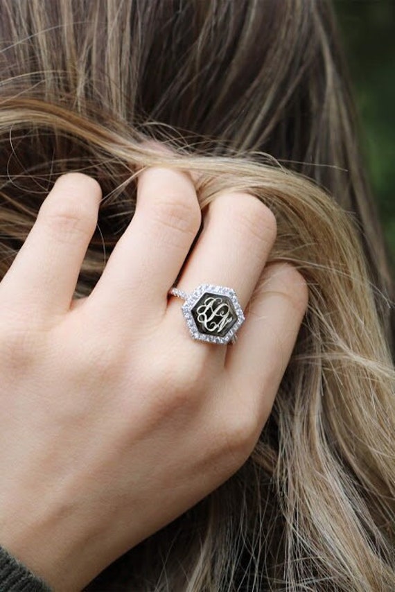 sterling Silver Monogram Ring, Initial Personalized Hannah Ring