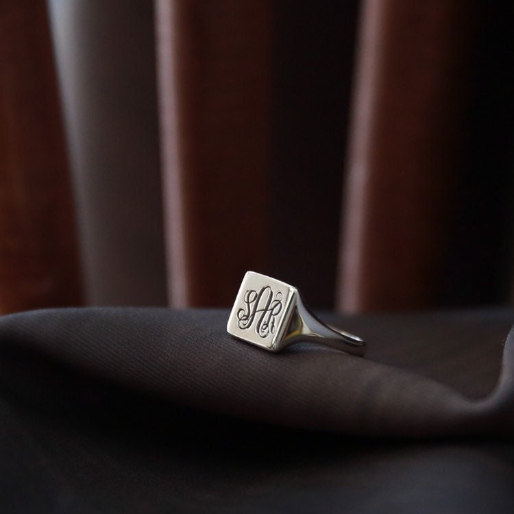 Monogram Ring-Personalized Jewelry-Signet Ring-Monogram Jewelry-Engraved-Square Signet Ring-Initial Signet-Ring-Gold Ring-Jewelry