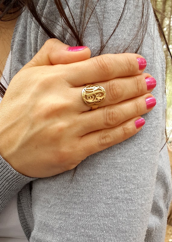 Circle Monogram Ring Sterling Silver Or Gold Plated - Personalized Jewelry Gift
