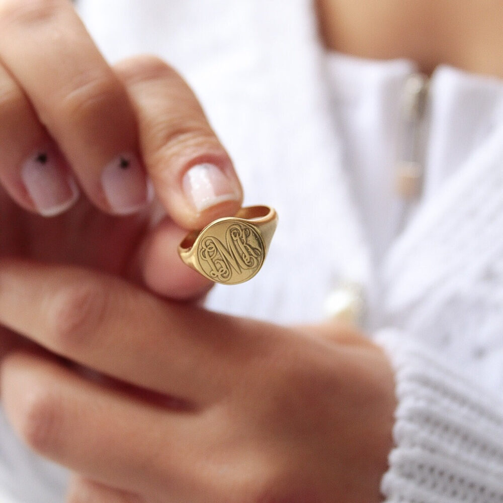 Personalized Signet Ring-Personalized Jewelry-Monogram Jewelry-14K Solid Gold Ring-Gifts For Her-Gold Ring-Monogram Ring-Signet Ring