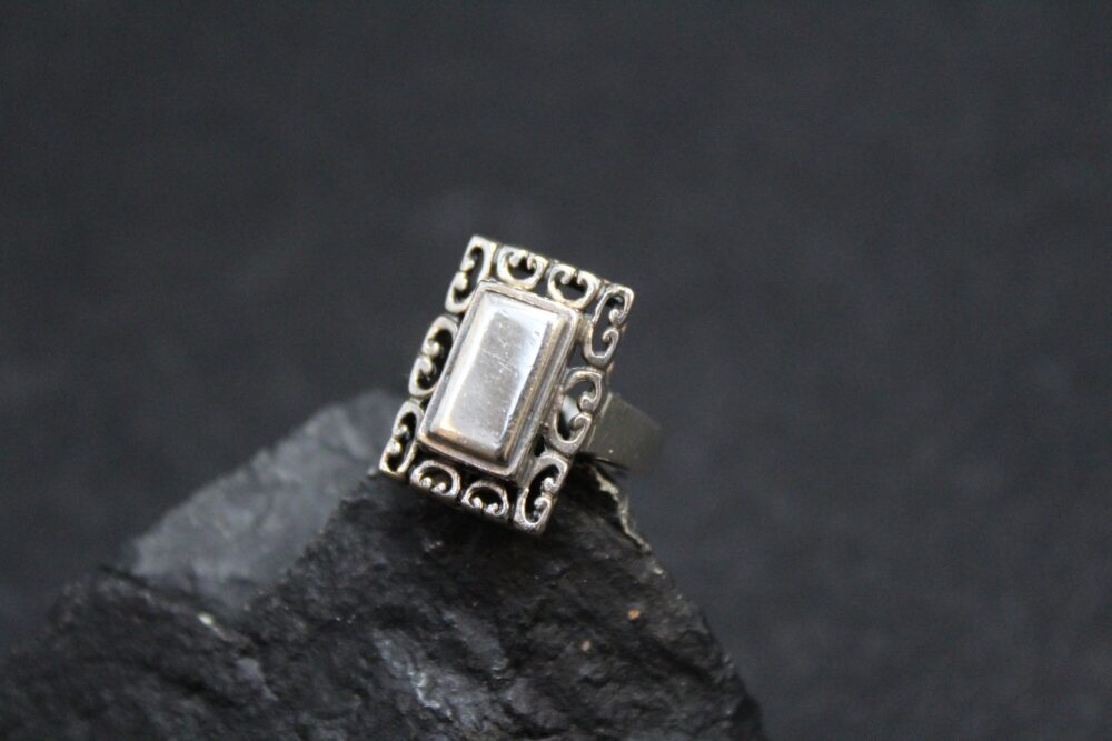 sterling Silver Filigree Monogram Ring, Rectangle Signet Jewelry, Ring