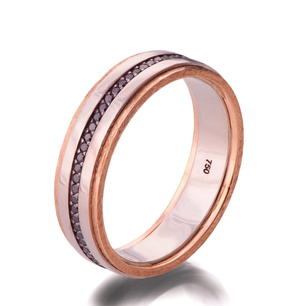 Gold Wedding Band, Men's 18K Rose & Black Diamond Band, Steampunk, Ring, Black Gold Band