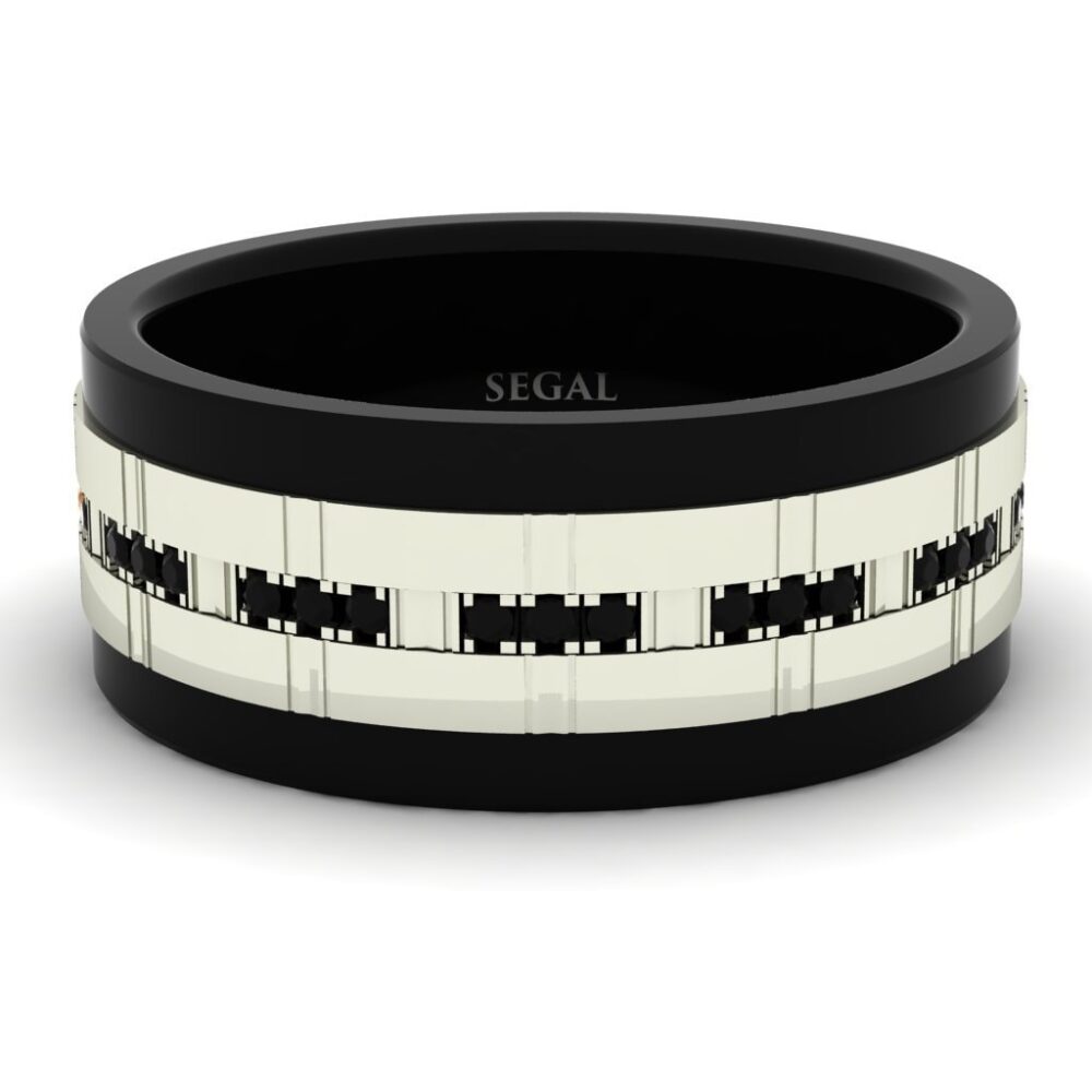 Mens Wedding Rings Black Diamonds Band Black Ring For Him 14K White Gold With - Man Diamond Ring
