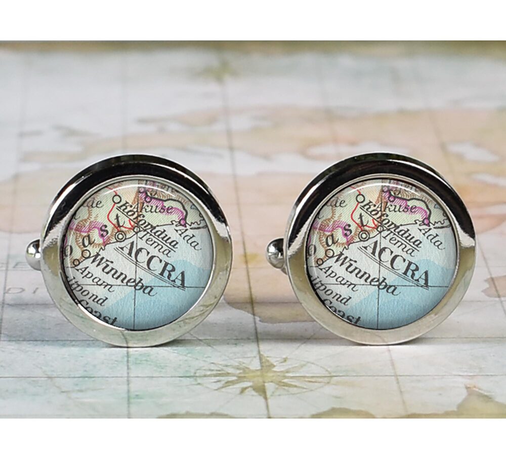 Accra, Ghana Cufflinks, Accra Map Travel Gift Hometown Father's Day Adoption Cuff Links Africa Cufflinks