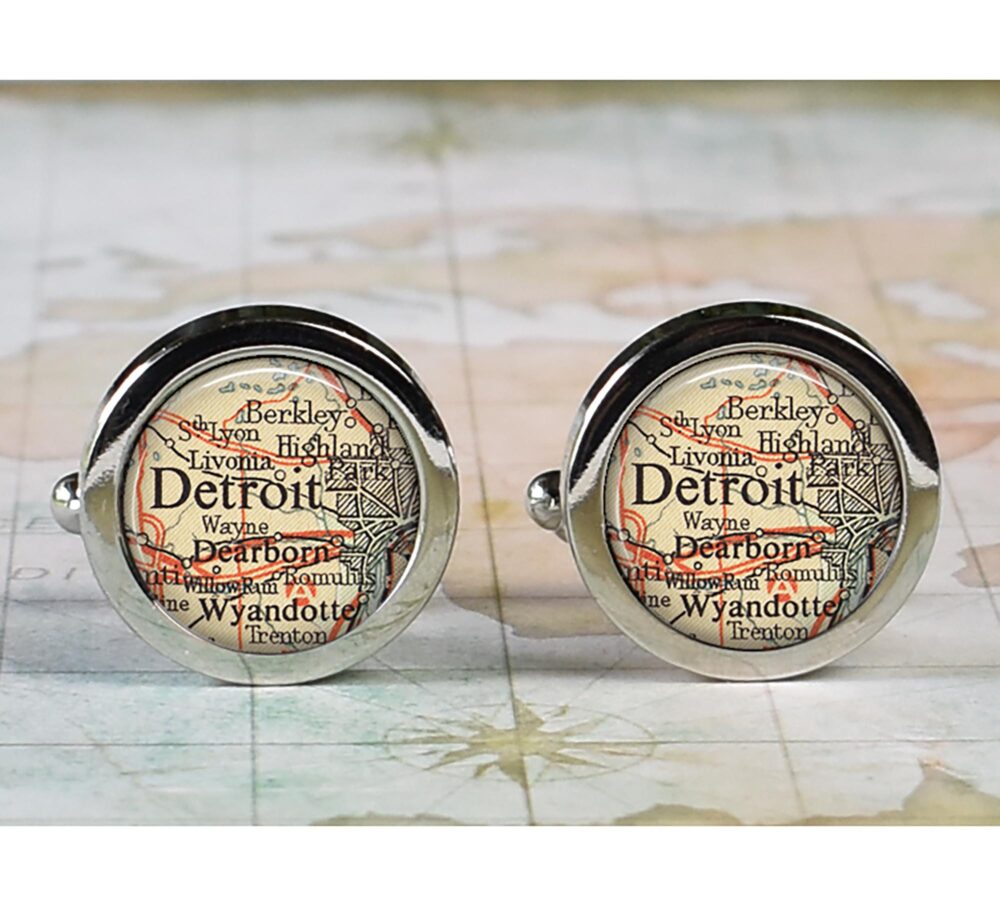 Detroit Cufflinks, Michigan Map Cufflinks Wedding Gift Anniversary For Groom Groomsmen Or Best Man Father's Day