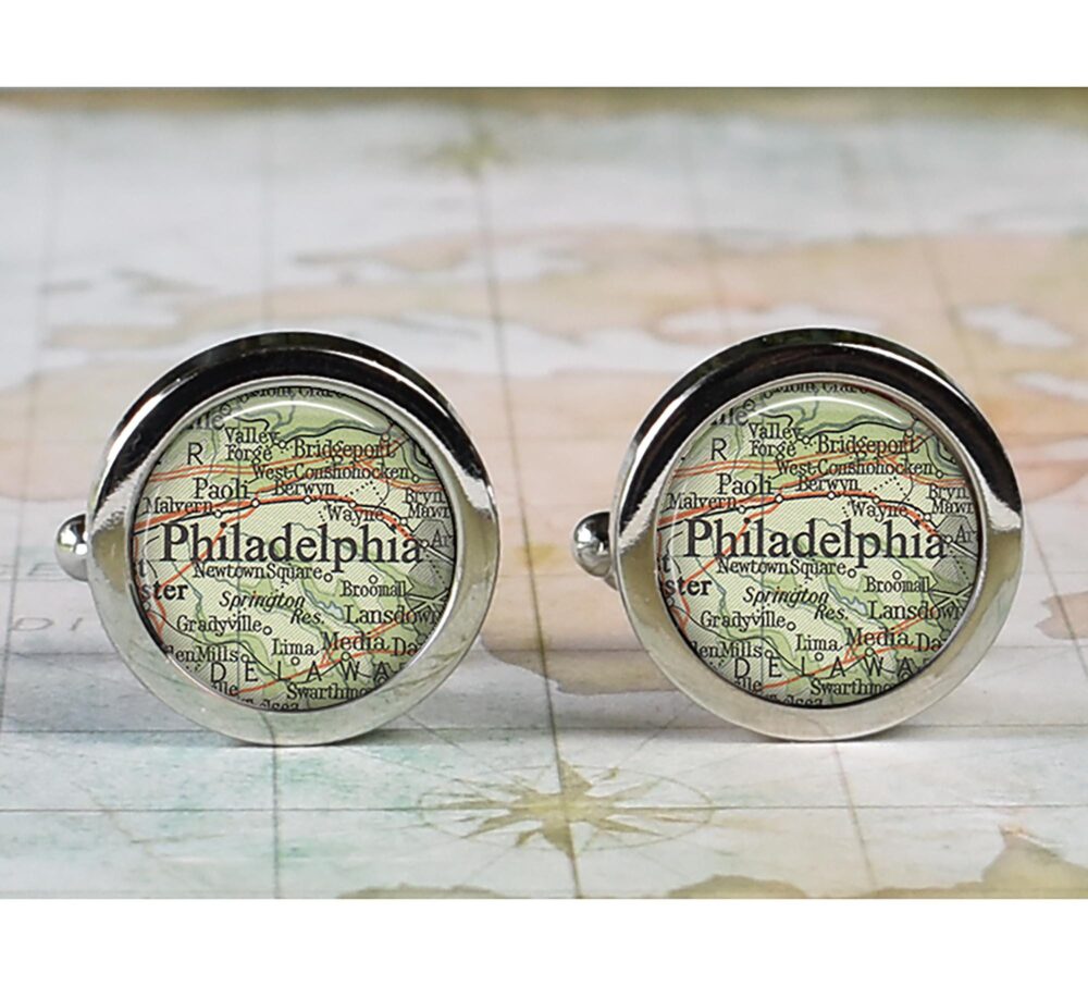Philadelphia Cufflinks, Pa Map Cufflinks Wedding Or Anniversary Gift For Groomsmen Best Man Men's Father's Day