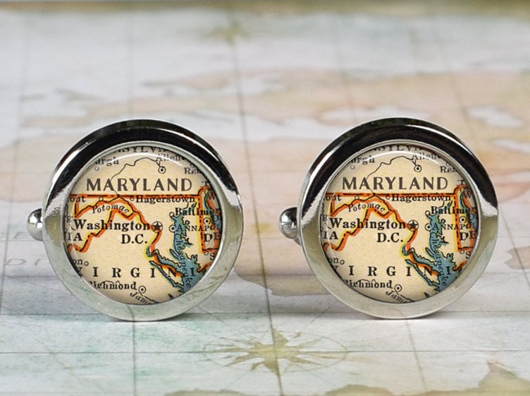 Maryland Cufflinks, State Map Cufflinks Wedding Gift Anniversary For Groom Men Groomsmen Best Man Father's Day