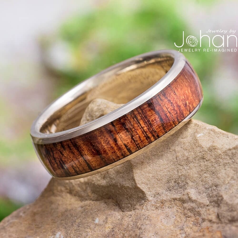 6mm Koa Wood Wedding Band, Titanium Or Gold, Custom Ring