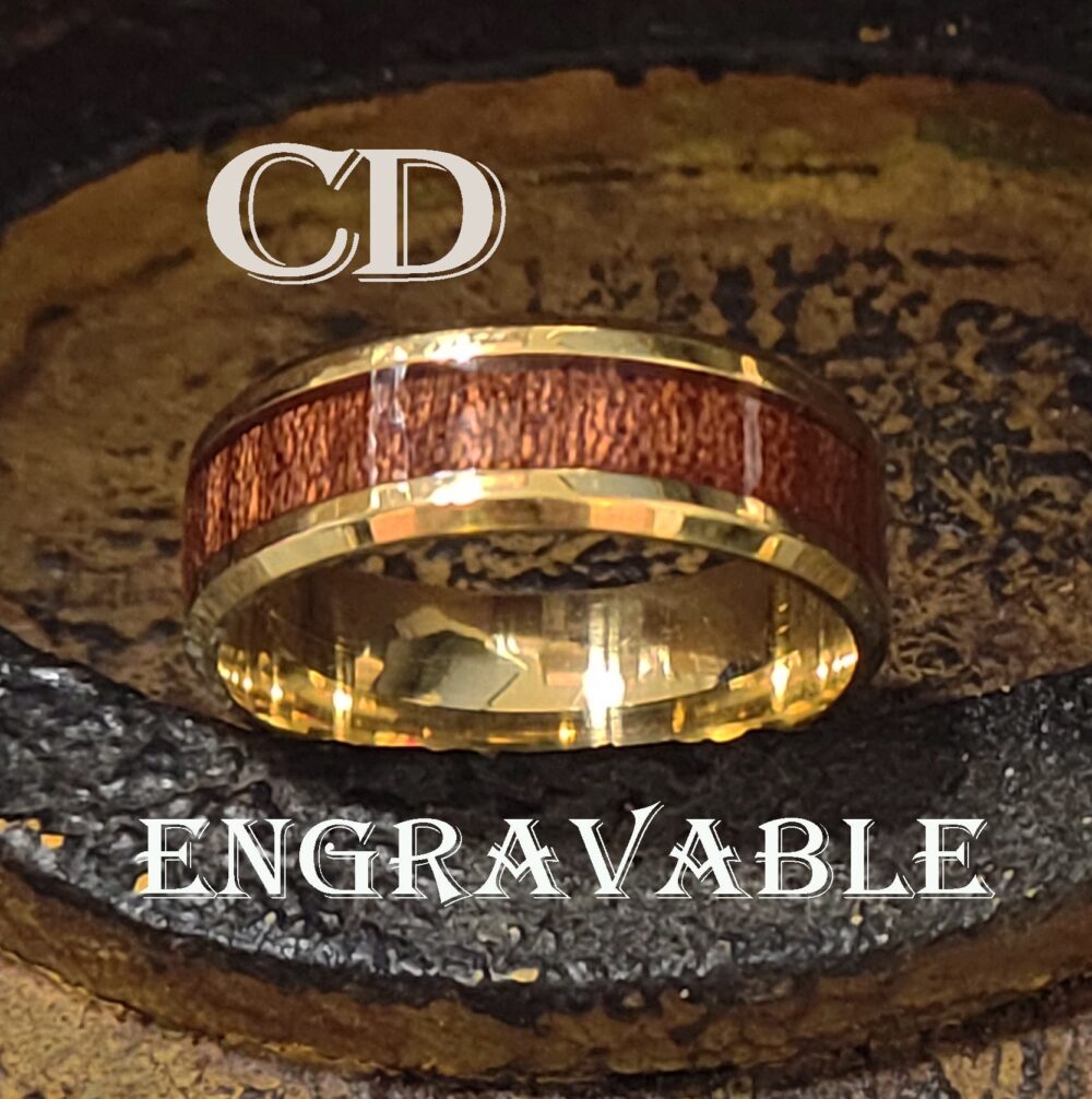 Men's Gold Koa Wood Wedding Band Engravable Ring