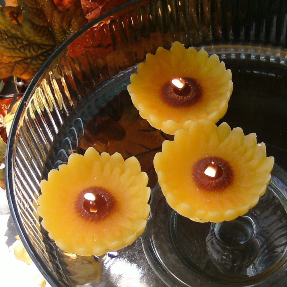 Set Of 10 Sunflower Floating Candles Wedding Reception Centerpeice Fall Autumn