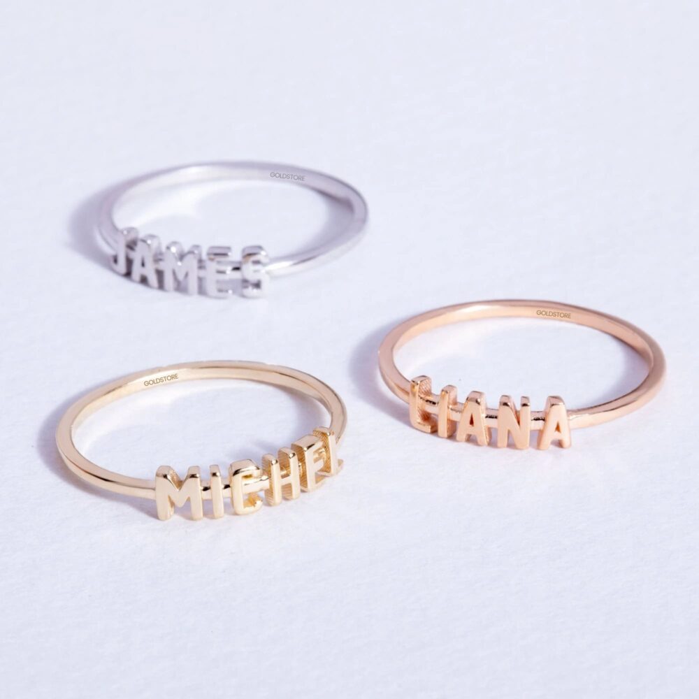 Custom Name Ring, 14K 18K Solid Gold, Personalized Dainty Band, Customized Word Ring