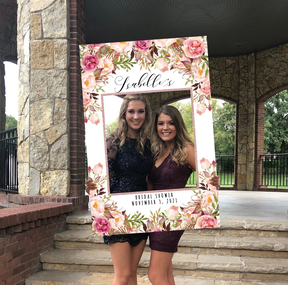 Printed Floral Photo Booth Frame Blush Pink Bridal Shower, Wedding Selfie Prop