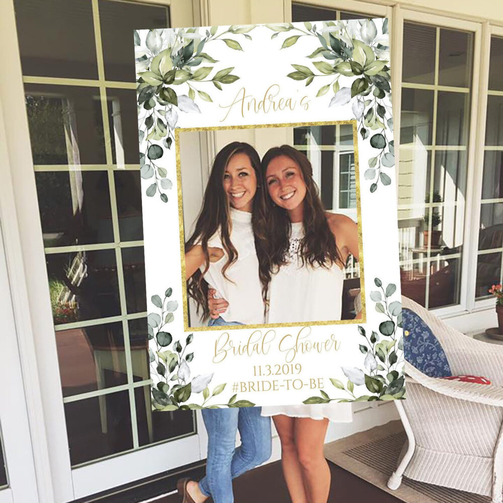 Boho Greenery Photo Booth Frame Bridal Shower, Wedding Selfie Prop