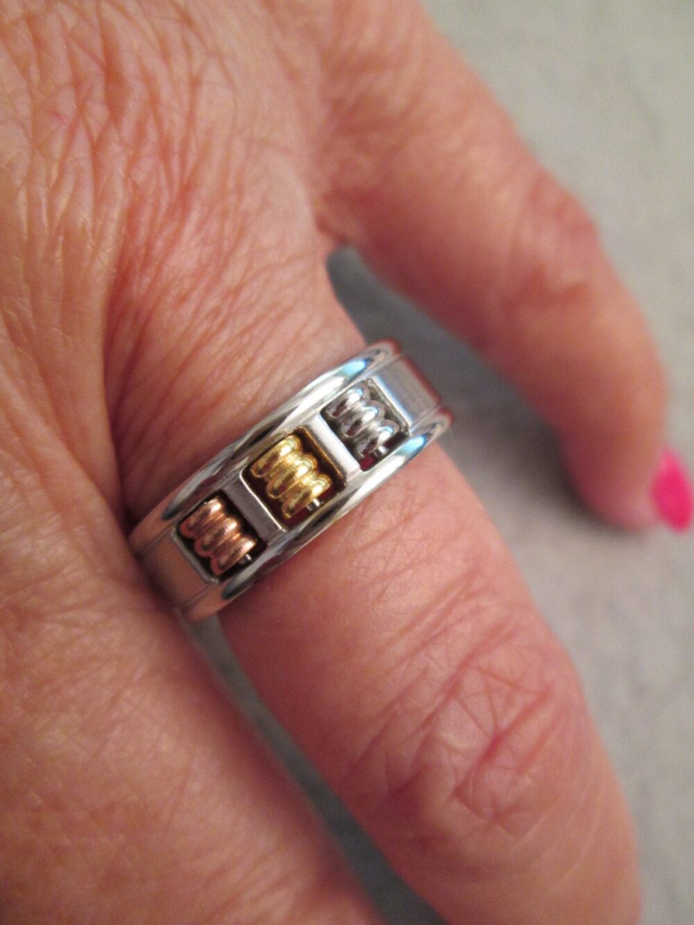 Beautiful Stainless Steel Band>Tri Color Spinners>Stainless Steel Ring, Wedding Band, Wedding Ring, Spinner Ring, Two Tone Ring> Hypoallergenic