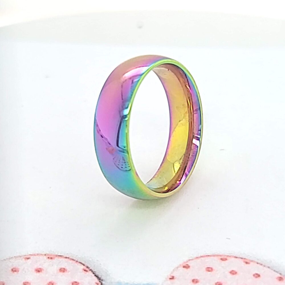 Rainbow Stainless Steel Band Ring - 6mm Multi Color Pride