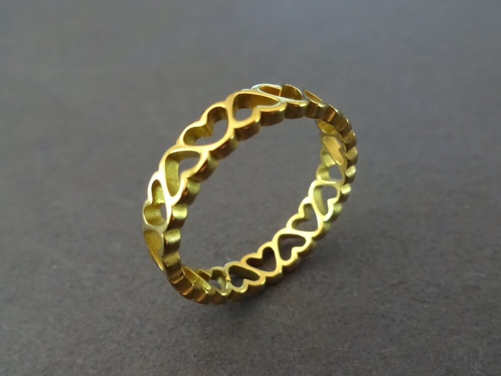 Stainless Steel Gold Heart Band, Ring, Sizes 6-10, St Valentine's Day Promise Hearts Simple Ring With