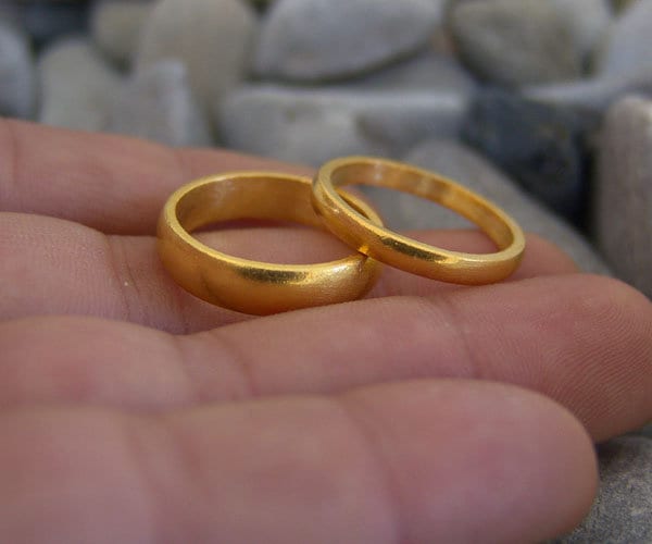 24K Gold Over Sterling Silver Hammered Band Ring