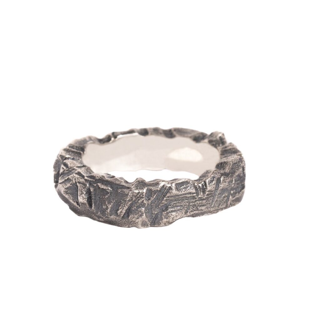 Sterling Silver Hammered Band Ring, Rustic Textured Statement Jewelry