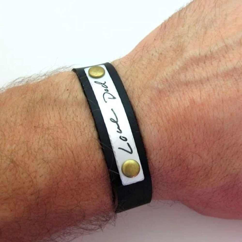 Custom Dad Signature Bracelet Leather For Men Engraved Actual Handwriting From Dad, Personalized Husband Gift