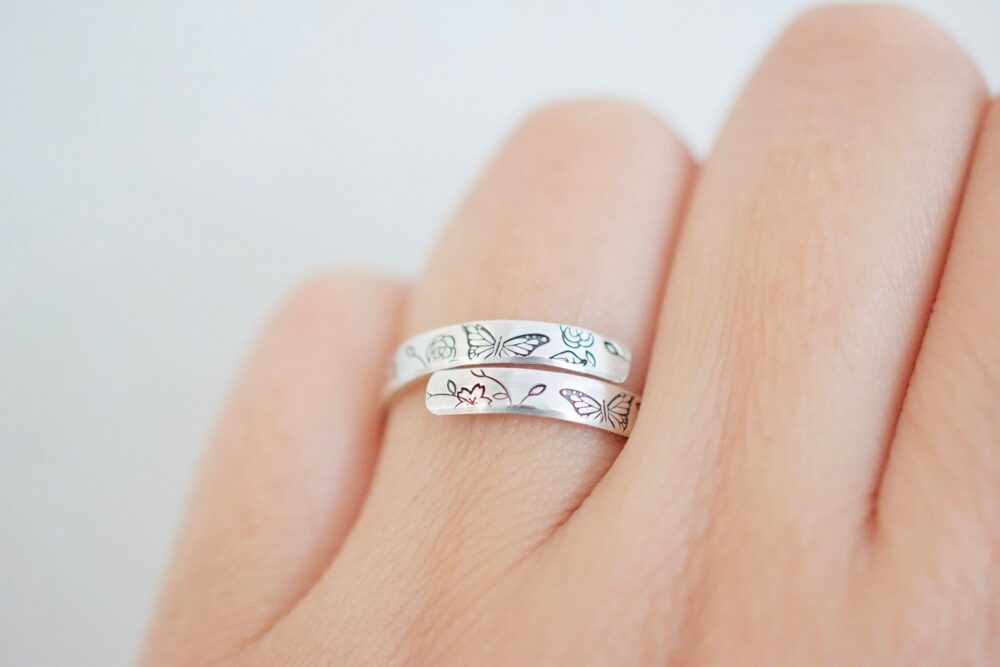 Butterfly Ring, Silver Floral Wrap Ring