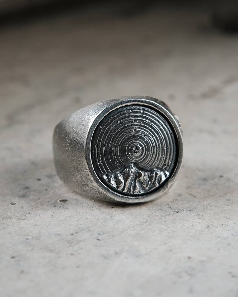 sterling Silver Butterfly & Mountain Engraved Ring | Unisex Band