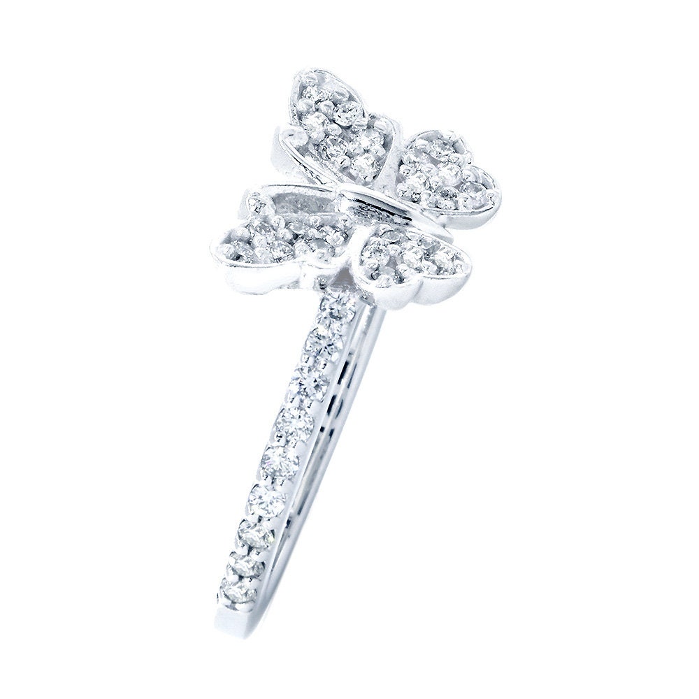 Small Diamond Butterfly Ring With Band, 0.50Ct in 14K White Gold
